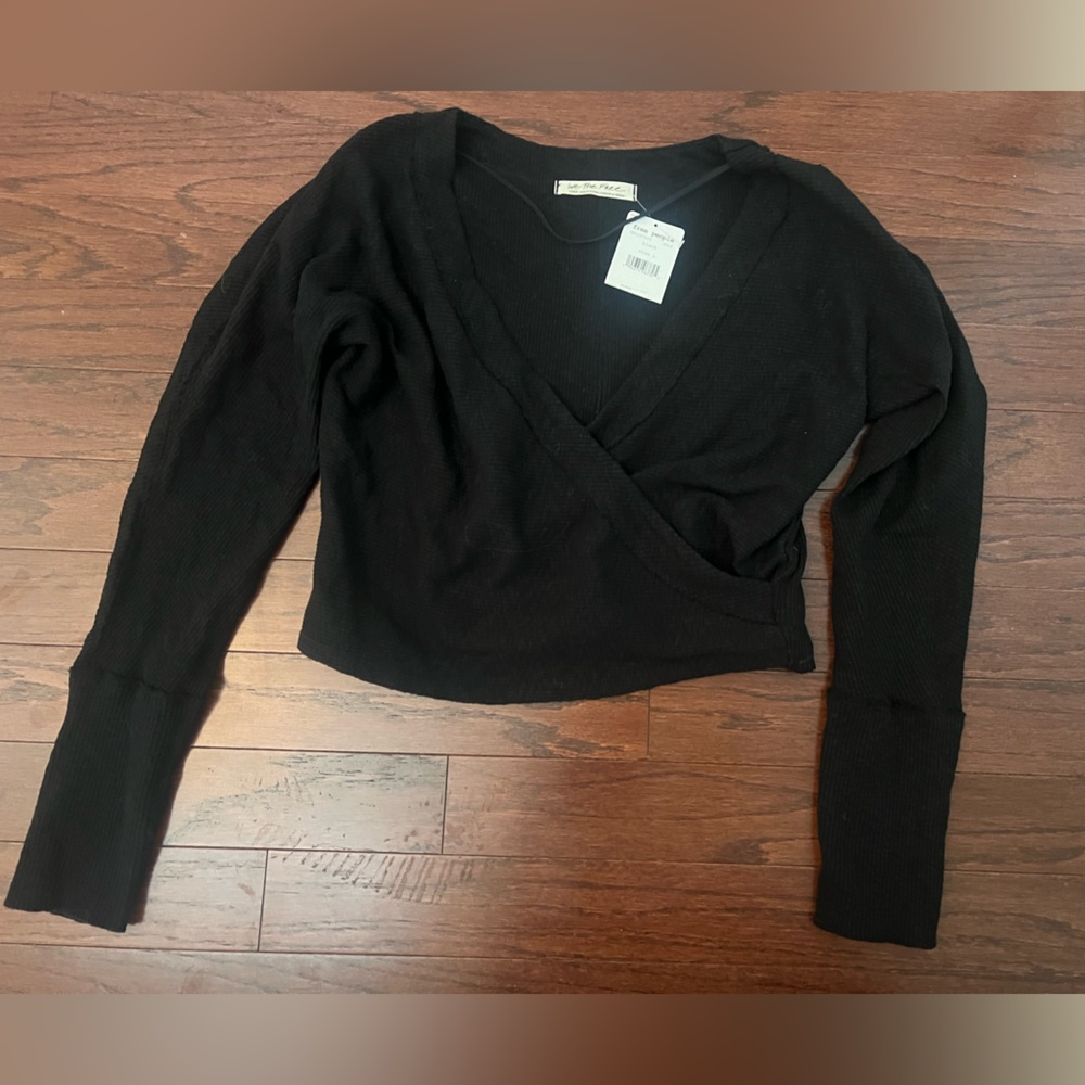 New nwt free people lupine black long sleeve shirt top large L